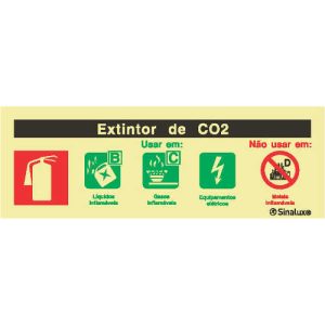 Sinal Rectangular Fotoluminescente Extintor de CO2